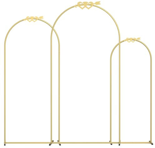 Nisorpa Arch Background Frame Set of 3 Metal Arch Backdrop Stand Gold Wedding Arch Backdrop Stand with 6 weight Bags Stand for Wedding Ceremony Baby Shower Birthday Party (5FT,6FT, 7FT)