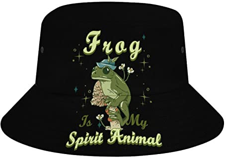 Fischerhut mit Frosch ist mein Geist, Fischerhut für Damen, Herren, Teenager, verstaubar, Sommer-Sonnenhut, Reisen, Outdoor, Schwarz, Schwarz , One size