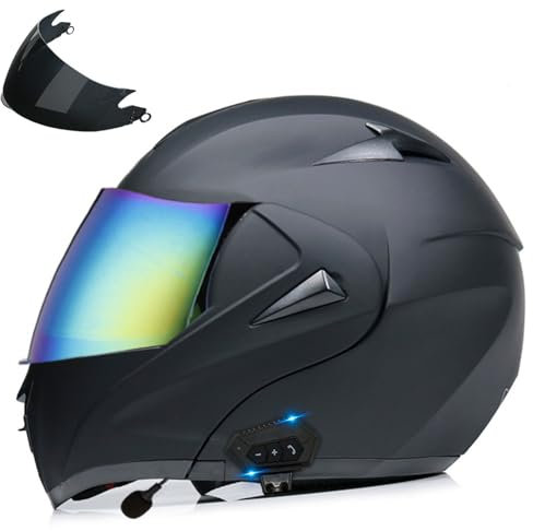 Klapphelm mit Sonnenblende vorbereitet,Motorradhelm Klappbar,Klapphelm mit Bluetooth,Integriert Motorradhelm,ECE Zertifiziert,Eingebautem Mikrofon für Automatische Reaktion