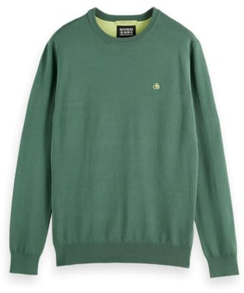 Scotch & Soda Men's Seasonal core-Viscose Regular fit Crewneck Sweater, Sage Green, L