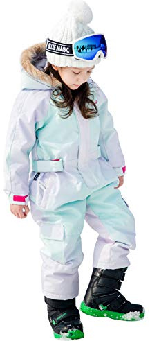 Bluemagic Combinaison Ski Enfant, Combinaisons de Ski Vêtements Veste Habit de Neige une Pièce Filles Garçons Enfants Coupe-vent, Imperméable et Respirante(Aurore, 160CM, 12+ Ans)