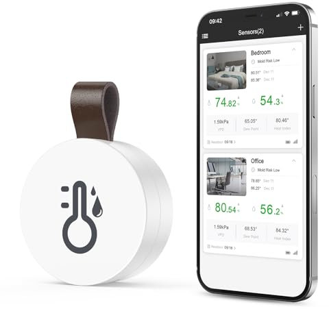OQIMAX Thermomètre Hygromètre Intérieur Bluetooth, Moniteur de Température et Humidité avec App, Stockage de Données, Thermomètre Connecté, Mini Thermomètre d'ambiance pour Maison, Bureau