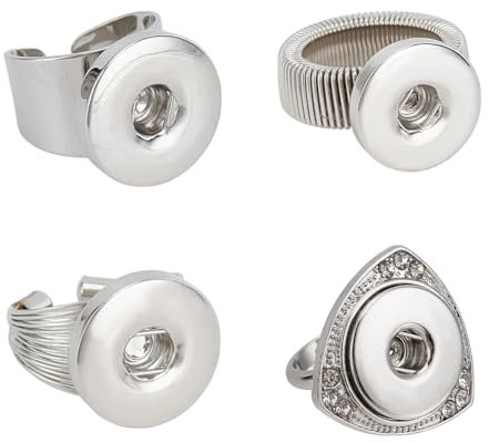 DELORIGIN 4 Stück 18mm Druckknöpfe Ring Schmuck - Verstellbare Druckknopf Charme Austauschbare Aus Legierung DIY Click Button Träger Fingerring für Frauen Kölner Karneval Deko