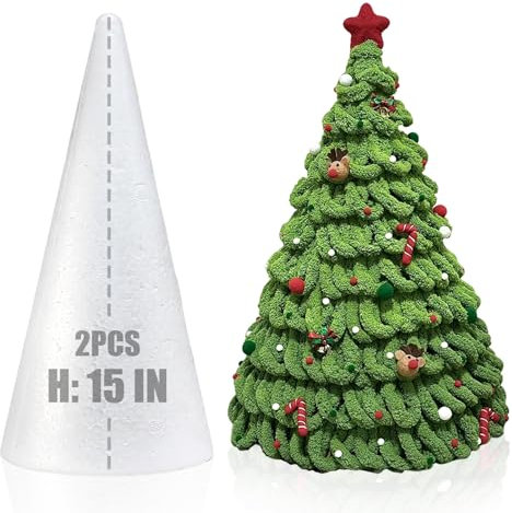 2 Stück Bastelschaum-Baumkegel, 38,1 x 12,7 cm, Styropor-Kegel zum Basteln, weiße große Polystyrol-Schaum-Kegel zum Basteln, für Bastelprojekte, Weihnachtsbaum-Dekoration und Urlaubswichtel (38,1 x