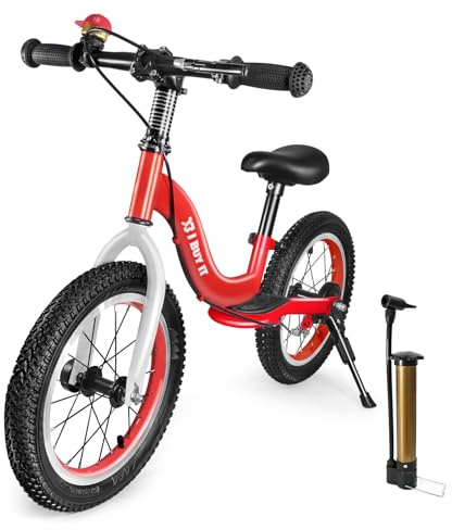 I BUY IT 14 16 Zoll Laufrad mit Bremse Ständer ab 3-8 Jahre | Verstellbares Kinder Laufräder fur Jungen Mädchen, Kinderlaufrad ohne Pedale mit Luftreifen & Fußstütze