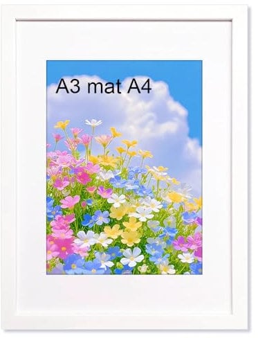 VOMVON A3 Frame White Matted for A4, A3 Photo Frame Picture Frame with Acrylic Plexiglass, Certificate Frame Wall Mounting, 29.7 X 42 cm Poster Frame for Portrait