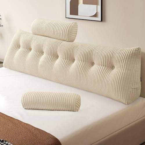 Z-hom Bücherkissen, Keilkissen, Lesekissen Für Bett Und Sofa, Cozy Rückenkissen, Praktisches Seitenfach, Removable Cover, Mit Rundem Kopfkissen (Cream, 200 * 50 * 20cm)