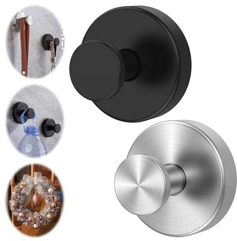 Omagie 2 x Luxe Hold Haken ohne Bohren, Edelstahl, wasserdichte Saugnapfhaken für Dusche, Badezimmer, hängende Handtücher