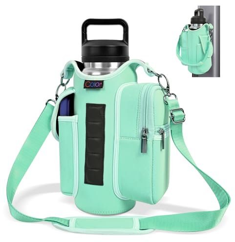 icolor Bolsa magnética para Gimnasio,Botella de Agua Deportiva magnética,Bolsa Cruzada con Compartimentos para teléfono móvil para,Soporte magnético para Botellas con Correa para el (Verde)