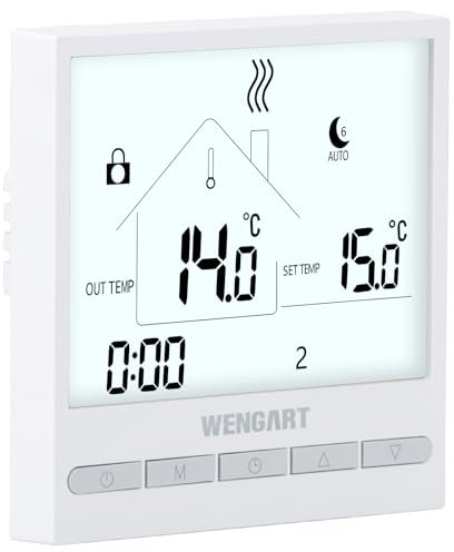 Wengart Termostato WiFi WG376, AC230 V, 3 A, 2,4 GHz, WiFi, per lavoro, riscaldamento a pavimento, compatibile con Alexa Google Home, bianco