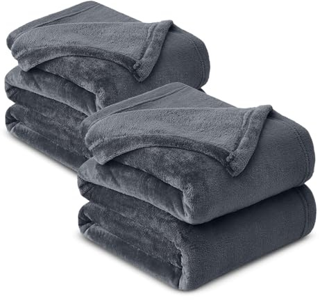 Hafaa Fleece Blanket Throw King Size XXL Pack of 2 - Fluffy Soft Warm Versatile Extra Large Cosy Throws Blankets for Bed/Sofa/Couch, Dark Grey, 230x270cm