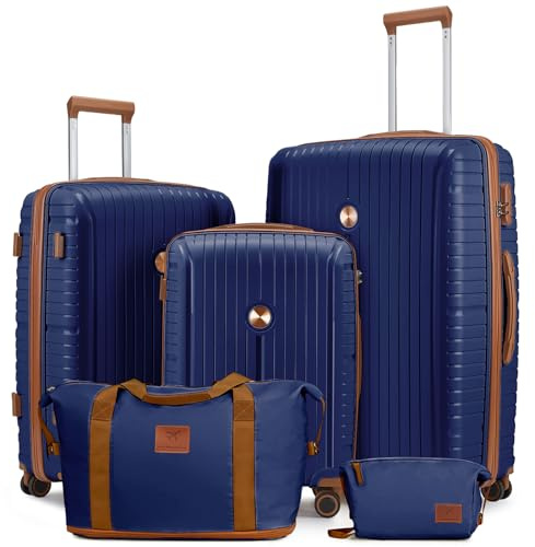 Joyway Kofferset 5tlg Hartschale Leicht PP mit 4 Rollen und TSA-Schloss Der Gepäcksets Enthält 1 Reisetasche und 1 Kulturbeutel