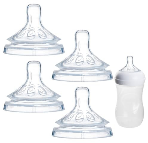 4 Pack Replacement Silicone Nipples (Flow 1) Compatible with Philips Avent Natural Response Baby Bottle, Replacement Soft Spout for Sippy Cup, Easy Transition from Bottle to Cup, No Spill, 0m, Flow 1