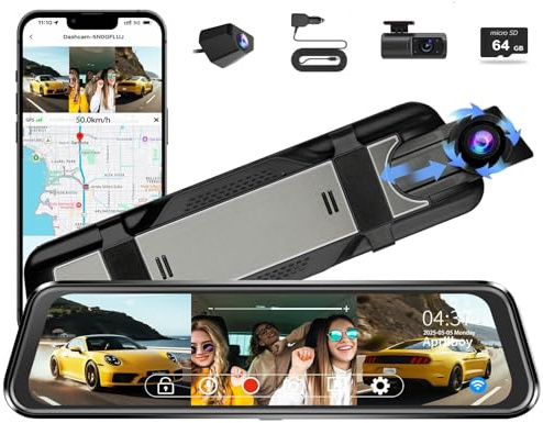 Aprilboy 3 Channel Mirror Dash Camera for Cars, 10 Triple Rear View Mirror with Front 4K/3K, Inside and Rear 1080P with WiFi, G-Sensor, Night Vision, Reverse Assist, Parking Monitoring