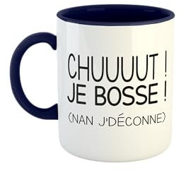 Kiribou Mug Collègue Chut je bosse ! (Non j'déconne) - Tasse humoristique pour le bureau (Bleu)