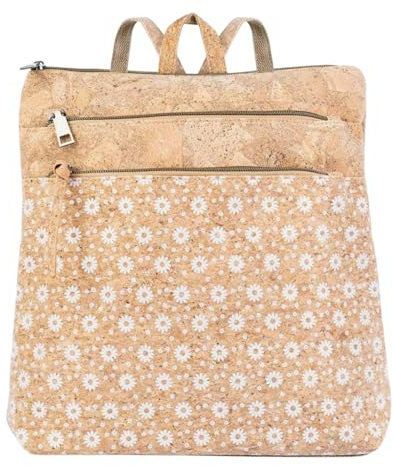 DeCarbonize Damen Rucksack aus Kork Veganleder Nachhaltig Damen Handtasche (Gänseblümchen)