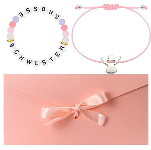 Scinzene Große Schwester Set, Inklusive 2 Stück Armband Und Karte Umschlag, Große Schwester Geschenk, Geschenk Zur Geburt Mädchen, Für Kind Mädchen schwestern