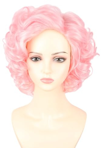 LeMarnia Damen Rosa Kurz Lockig Synthetische Perücke Halloween Kostüme Perücke