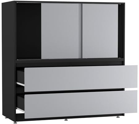 URBNLIVING 120cm Wide Sliding Door Wardrobe with 4 Hidden Drawers, Modern Bedroom Storage Cabinet, 3 Smooth Glide Doors, Deep 2-in-1 Drawers, Spacious Cupboard for Clothes & Essentials