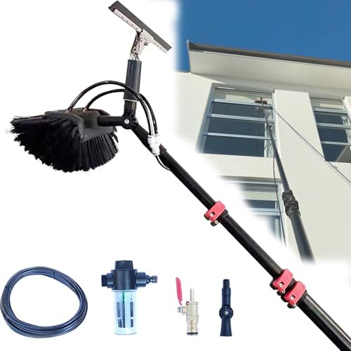 Feiphla Limpia Placas Solares, Escoba TelescóPica para Limpieza hasta 3.6-12 M, Limpia Vidrios, Cepillo Multiusos con Rociador De Agua Y Raspador Lavado Ventanas,Camiones 12m(39.3ft)