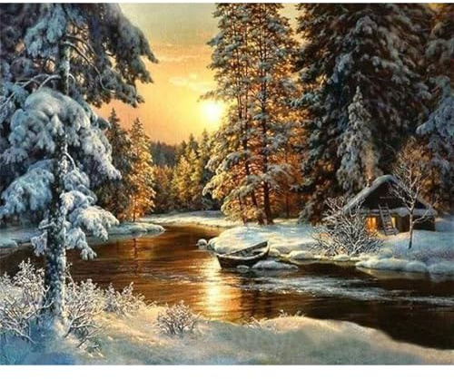 RICUVED Hiver Peinture par Numéros Adulte 40x50cm –Nature Peinture Numéros DIY Kit Peinture avec Toile Sans Cadre, Pinceaux et Peintures Acryliques – Parfait pour Cadeau Original