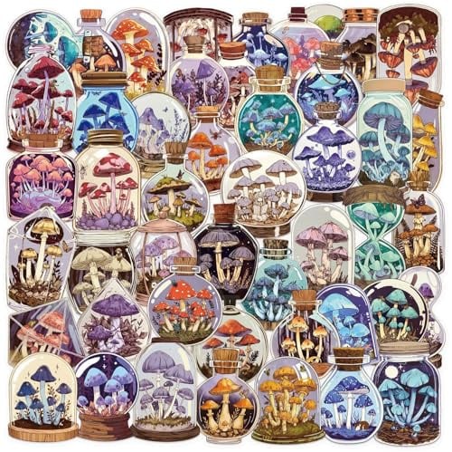 Vintage Pilze Aufkleber 50 Stücke Niedlich Deko für Auto Laptop Skateboard Fahrrad Moped Motorrad Fahrrad Computer,Geeignet für Erwachsene Kinder Vintage Mushrooms Transparent ästhetisch Sticker Set