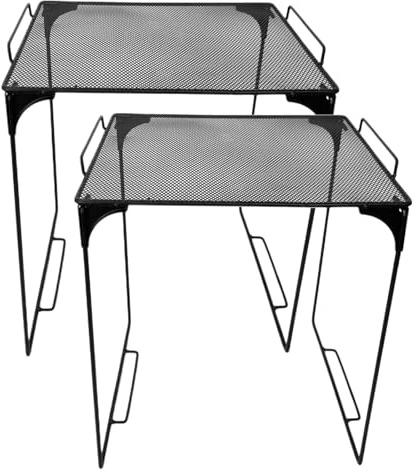 Cabilock Lot de 2 Étagères Pliables en Maille de Fer Noires Empilables et Ajustables pour Rangement la Cuisine Placard et sous-Évier Organisateur Métallique Robuste pour Casier et