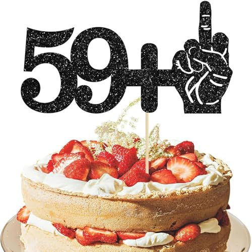 Tourima 60. Geburtstag Deko – Cake Topper 16x8,5 cm, schwarz Glitzer 59+1, happy birthday Tortendeko Set, kuchen deko geburtstag, geburtstagsdeko 60 für Mann & Frau, 60 Geburtstag Mann Cake Decoration