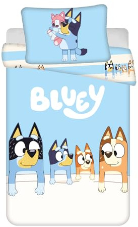 Bluey Babybettwäsche 100x135 + Kissenbezug 40x60 Baumwolle Bingo Bandit | Wendbare Baby-Bettwäsche | Naturbaumwolle weich atmungsaktiv Oeko-Tex | Chilli | 0-3 Jahre | Kinderbett | Maschinenwaschbar