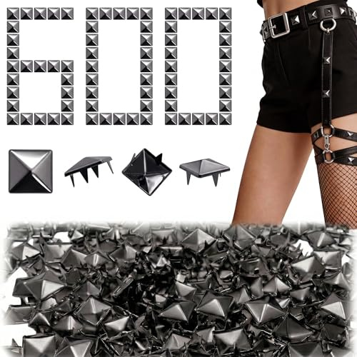Hexizexi 600 Stück Quadratische Nieten Metall 10mm Studs Pyramiden Spike Nieten Kohlschwarz Nieten für Leder Ziernieten DIY Punk Niete für Kleidung Taschen Gürteln Mänteln Schuhen Handschuhen