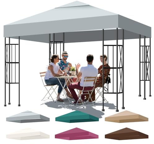 Bsteciar Pavillon Ersatzdach 3x3m Wasserdicht – Pavillondach Ersatzbezug UV Schutz Beständig, Winterfest, Stabil Extra Stark 300D Polyester – Pavillondach Ersatzzeltdach (Grau)