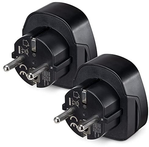 kwmobile 2x Adattatore da presa UK a EU - 2x Adattatore da viaggio da presa inglese ad europea - Set di 2 pezzi da presa 3-pin in Schuko - nero