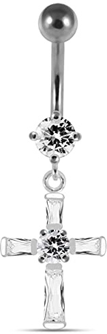 Monster Piercing Weiße Kristall Stein Trendy Kreuz Design Sterling Silber Bauch Bars Piercing