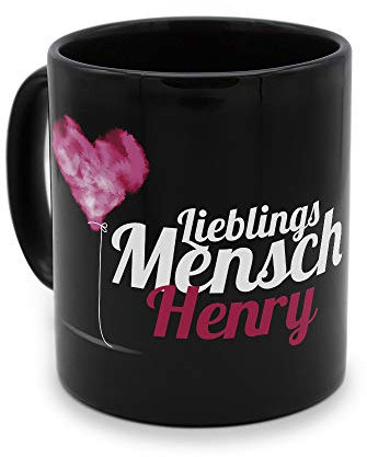 printplanet - Tasse Schwarz mit Namen Henry - Motiv: Lieblings Mensch - Namenstasse, Kaffeebecher, Mug, Becher, Kaffeetasse