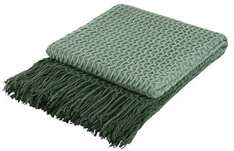 Manta decorativa de punto verde degradado súper suave para sofá, silla, cama, manta de viaje ligera para siesta, suave y acogedora, patrón de tejido delicado con flecos, 127 x 152 cm