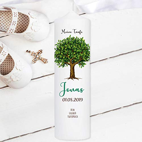 Wandtattoo Loft Taufkerze Junge oder Mädchen Lebensbaum Kerze Baum - Taufe, Geburt Kommunion weiß 25 x 7 cm mit Name, Datum, ggf. Taufspruch / (eigener Taufspruch)