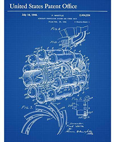 Artery8 Whittle Power Jet Engine Aircraft Propulsion 1946 Patent Extra Large XL Wall Art Poster Print Motor Wand Poster drucken