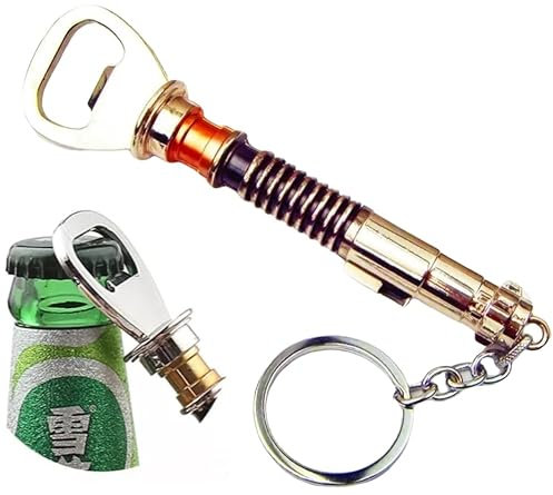 Abridor de botellas con sable de luz de Luke Skywalker WOO LANDO con llavero de acero inoxidable, diseño robusto, 13 cm - para el bar de casa, de viaje y como regalo para los fans de Star Wars