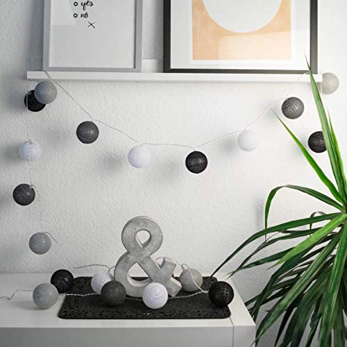 LED Lichterkette aus 20 Baumwollkugeln 3 meter Kugeln Kette Cotton Balls Bälle Kinderzimmer Stimmungslicht (Grau 3 meter)