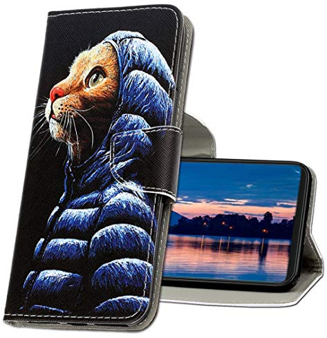 MRSTER Handyhülle für Xiaomi Mi Note 10 Lite Hülle Leder Flip Handyhülle Schutzhülle Tasche Case mit Kartenfach Standfunktion Magnetverschluss für Xiaomi Mi Note 10 Lite. XC1 Cool Cat
