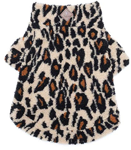 The Worthy Dog Leopard Quarter Zip Pullover, Warm Pullover Fleece Hundepullover Winter Hundekleidung - Large Beige