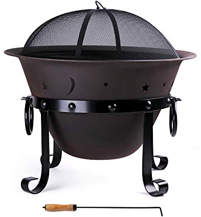 WeCooper Cast Iron Fire Pits,29inch,Round,Deep,with Mesh Screen & Poker