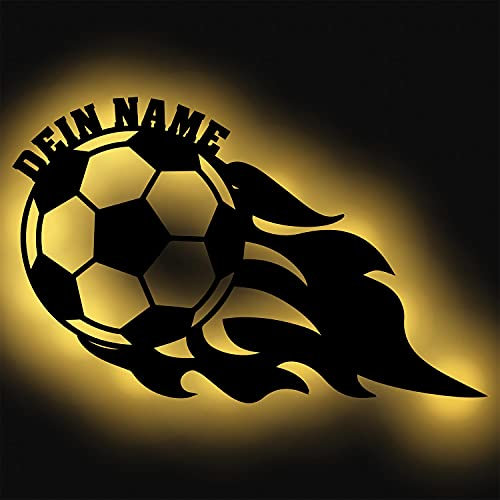 Fußball Nachtlicht Schlummerlicht Geschenk Deko Holz led Wand-Lampe personalisiert mit Namen für Kinder Jungs Mädchen Junge zum Geburtstag I Batteriebetrieben
