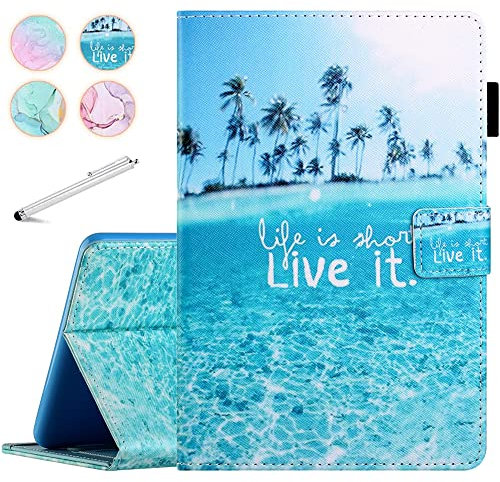 Fancity für Fire HD 10 Tablet (2021, 11. Generation) & Fire HD 10 Plus Tablet, Smart Schlaf/Wach Cover mit Stifthalter Kartensteckplatz Stoßfeste Hülle für Amazon Fire HD 10/10 Plus 2021, Strand