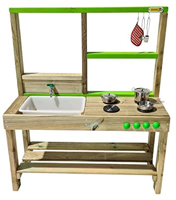 MASGAMES | Cucina da esterno Spicy | Legno trattato Autoclave | Utensili inclusi | (Spicy)