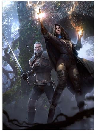 Displate Offiziell Witcher MetallPoster Magnetische Befestigung Inklusive Lizenziert Bilder Hochwertiges Poster Witcher 3 - Wild Hunt Characters - Yennefer and Geralt - 45 cm x 32 cm
