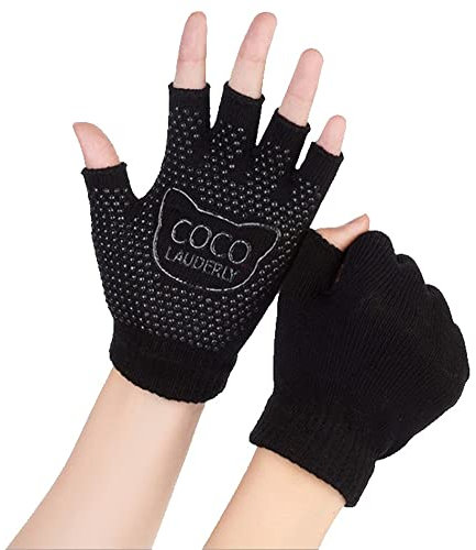 CURELIX Yoga-Handschuhe für Damen, Anti-Rutsch-Handschuhe für Yoga, Pilates, Barre, Ballett, Bikram, fingerloses Design, Einheitsgröße (schwarz)