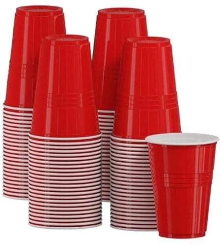Coreint Plastic Cups Red 12oz (50 Pcs) - Durable Red Party Glasses for All Events Christmas, Garden Party, Weddings, Picnics – Glass Reusable and Recyclable
