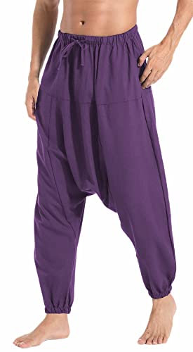 AITFINEISM Pantaloni da Uomo Harem Comodi Pantaloni Elastici in Vita Pantaloni Casual Hippies Pantaloni (4XL,Viola)
