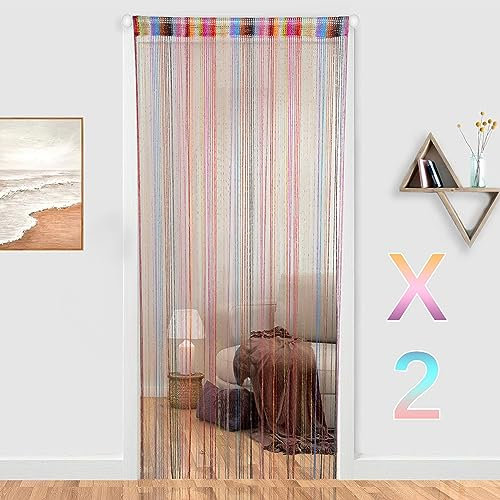 HYSENM 2 Pack Door Curtain 100 x 200cm Fly Screens for Doors, Beaded Door Curtain String Curtain for Doors, Door Fly Screen Curtain for Doorways - 18 Colors
